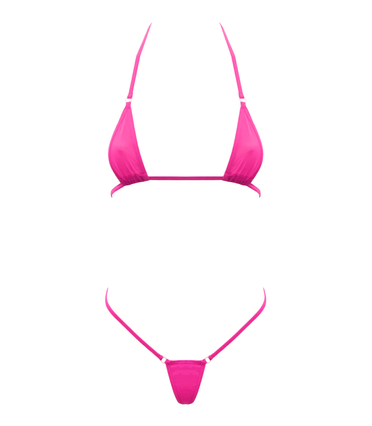 Spandex Micro Triangle Bikini Top and Matching G String 2 Piece Set Hot Pink One Size